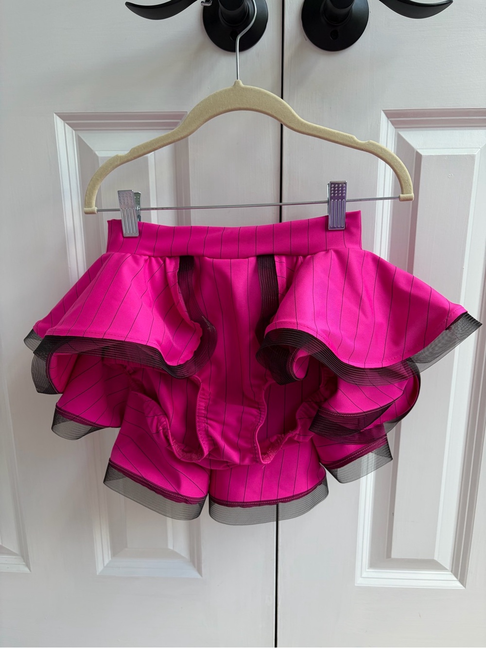 Kelle “All That Pink” Hot Pink Ruffle Dance Skirt with Black Trim